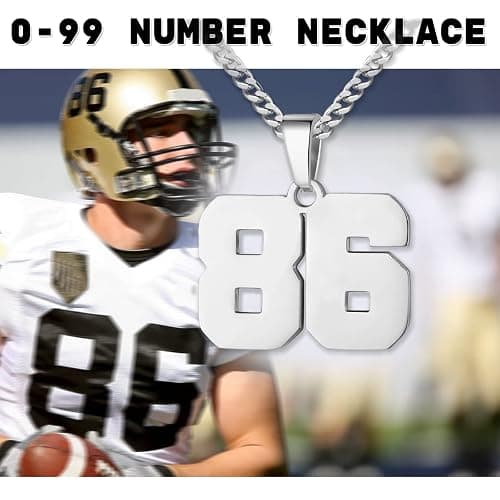 Athletes Jersey Number Necklace 0-99 for Men - Stainless Steel Chain 22+2 Inch Personalized Charm Pendant - Inspirational Basketball Baseball Football Jewelry Gift thumbnail 2