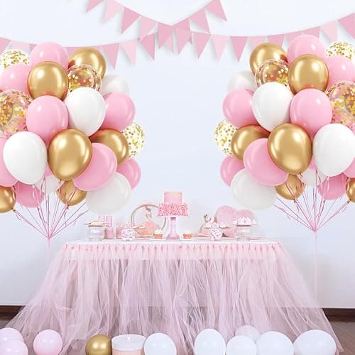60pcs Pink and Gold Balloons 12inch, Pink and White Balloon with Metallic Gold Confetti Balloons for Baby Shower Wedding Birthday Party Decorations thumbnail 7