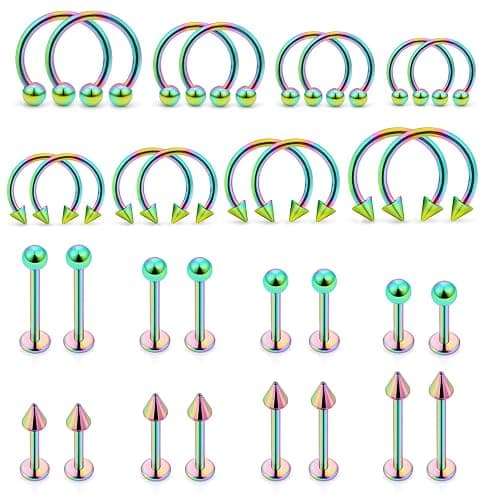 Xwnskvvz Lip Rings 32PCS Labret Jewelry Monroe Lip Ring Snake Bite Piercing Jewelry 16G Helix Earring Daith Tragus Cartilage Studs Surgical Steel Piercing Jewelry for Women Men - Image 1