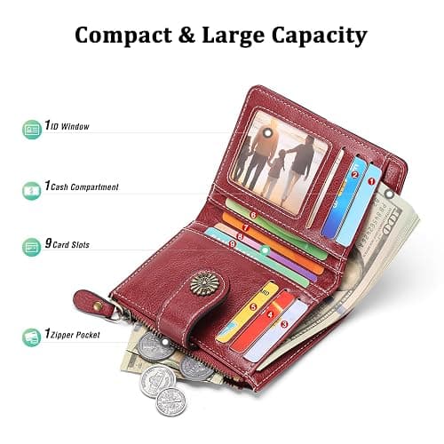 BVEOGMRO Small Wallet for Women Bifold Credit Card Holder RFID Blocking with Zipper Pocket thumbnail 2