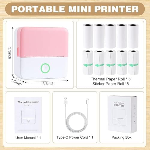 Print Pods Mini Printer, Thermal Inkless Sticker Maker with 10 Rolls Printing Paper, Pocket Printpod for phone, Impresora Portátil for Notes, Flashcards, Journal, DIY, Compatible with iOS & Android thumbnail 7