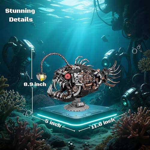 PIVONAX Mechanical Angler Fish Building Block Set - STEM Toys for Boys & Girls 8-14+, Deep Sea Ocean Creature Kit, Home/Office Decor with Light, Great Gift for Kids & Adults(1038+Pieces) thumbnail 3