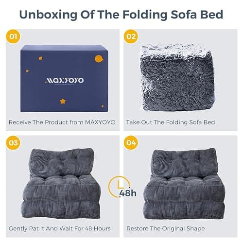 MAXYOYO Folding Sofa Bed, Convertible Chair Bed with Pillow | Foldable Couch with Back Support, Portable Fold Out Chair Comfy Floor Sofa for Living Room Bedroom, Dark Grey, Single thumbnail 9