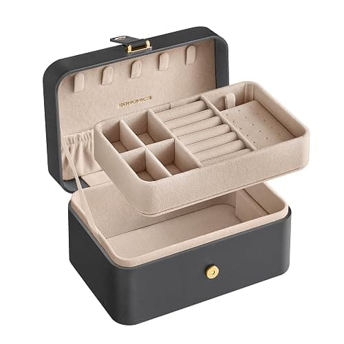 SONGMICS Jewelry Organizer Box, Travel Jewelry Case, 2-Layer Travel Case for Earrings, Necklaces, Bracelets - Portable Jewelry Storage with Large Capacity, Gift Idea, Slate Gray UJBC166G01 thumbnail 9