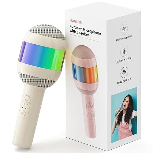 Wireless Karaoke Machine Portable Bluetooth Microphone with LED Light | Best Chritmas Birthday Festival Party Gift for Adults 3 4 5 6 7 8 9 10 11 12+ Year Old Girls Boys Kids (Beige) - Image 1