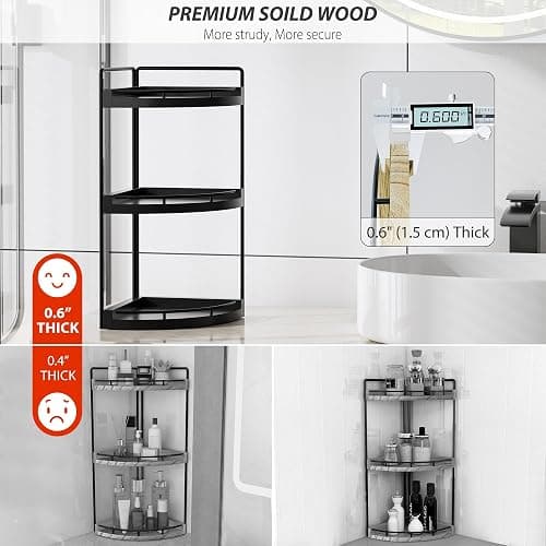 CeleVista Corner Bathroom Counter Organizer, 3 Tier Bathroom Sink Shelf Countertop, Wood Vanity Skincare Storage for Toiletries Decor, Makeup, Dresser(Black) thumbnail 5