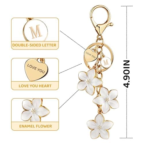 New Fashion Kingdom Initial Keychain Big Flower Cute Keychain Girl Purse Charms for Handbag Cute Letter Keyring for Backpack thumbnail 2