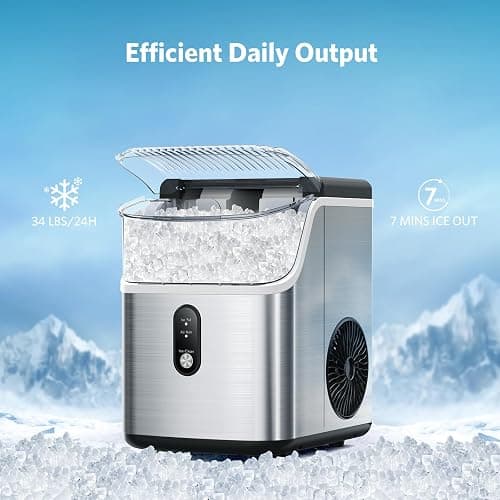 COWSAR Nugget Ice Makers Countertop Soft Chewable Pellet Ice Machine with Auto-Cleaning Function, 35Lbs/24H, Portable Ice Makers for Kitchen, Office, Home,Silver thumbnail 2