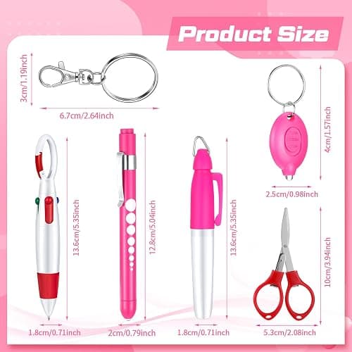 MotiMind 6 Pcs Nurse Pen Set RN Badge Accessories Essentials, Pink | Nurse Marker Pen, Retractable Ballpoint Pen, Keychain Clip, Foldable Scissors, LED Flashlight, Nurse Accessories thumbnail 3