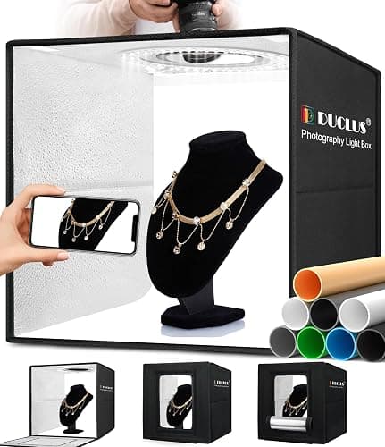 DUCLUS Light Box Photography, 16x16 inch Portable Photo Studio Box with 160 LED Dimmable Lights, 6 PVC & 2 Paper Backdrops for Product Photography. - 16*16 inch - Image 1