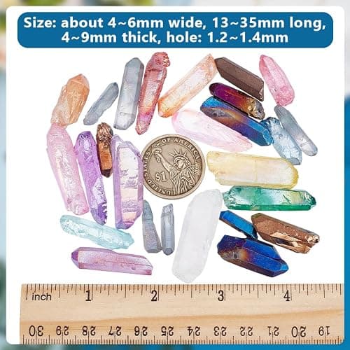 OLYCRAFT About 20~24pcs Quartz Crystal Bead with 1.2~1.4mm Hole Yoga Amulet Chakra Set Polished Tumbled Stones Bulk Quartz Crystal Sticks Spikes Irregular Rough Point Strands for Jewelry Making thumbnail 3