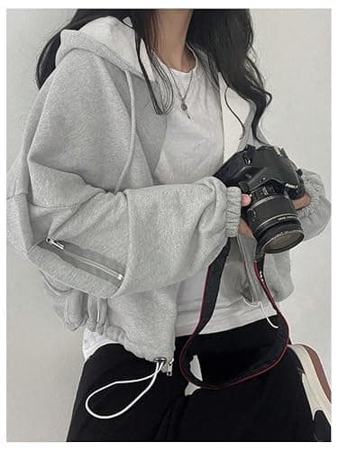 RoseSeek Women's Zip Up Drawstring Hoodie Long Sleeve Drop Shoulder Loose Sweatshirt Outerwear thumbnail 5