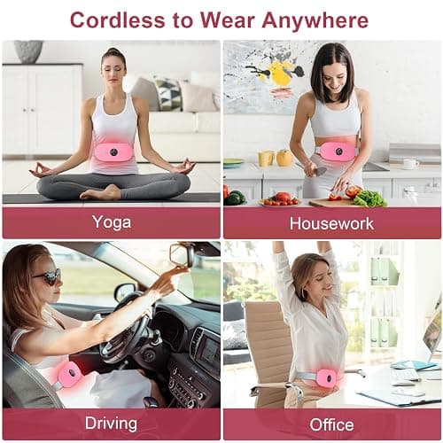 Heating Pad for Period Cramps, 3 Heat Levels and 3 Massage Modes, Portable Heating Pad for Menstrual Cramps Relief, Cordless Electric Period Belt Back Belly Heat Pad, Pink thumbnail 8
