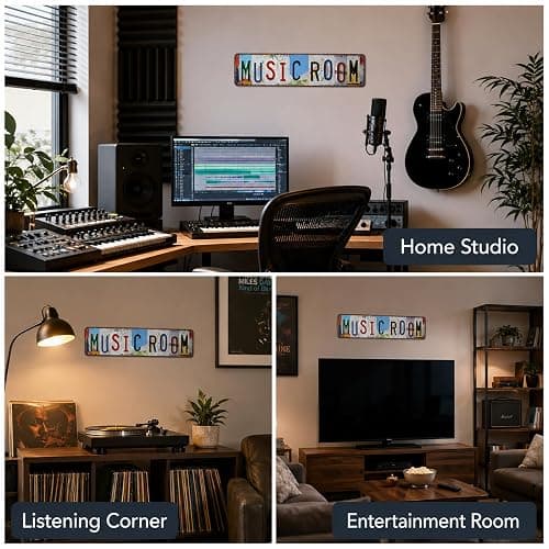 Music Room Vintage Metal Tin Sign, License Plate Style Wall Decor, Colorful Retro Design 4×16 Inch (26002) thumbnail 6
