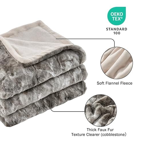 Krifey Faux Fur Throw Blanket, Super Soft Cozy Blanket, Luxury Fluffy Blanket Warm Bed Throw, Plush Christmas Birthday Gifts for Women, Room Home Dorm Decor, Marbled Gray 50" x 60" thumbnail 3