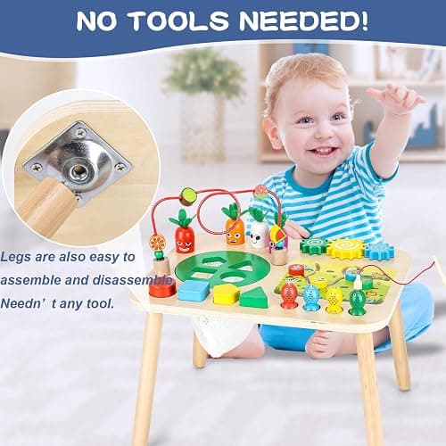 HEYLANDU Activity Table, Montessori Toys for 1 2 Year Old Girls Boy Gifts, 7 in 1 Wooden Sensory Play Table for Toddler 1 2 3, Learning Toys for Baby 12-18 Months 1st Christmas Birthday Gifts thumbnail 4