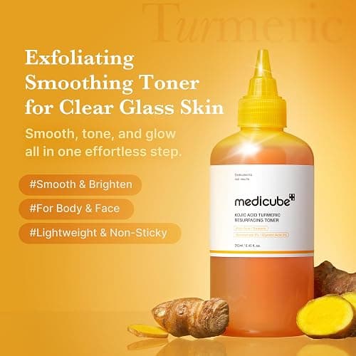 medicube Kojic Acid Turmeric Smoothing Toner for Face & Body | Lightweight Toner for Balancing Uneven Skin Tone & Texture | Niacinamide, Glycolic Acid for Clear Glass Skin | 8.45 fl.oz thumbnail 2