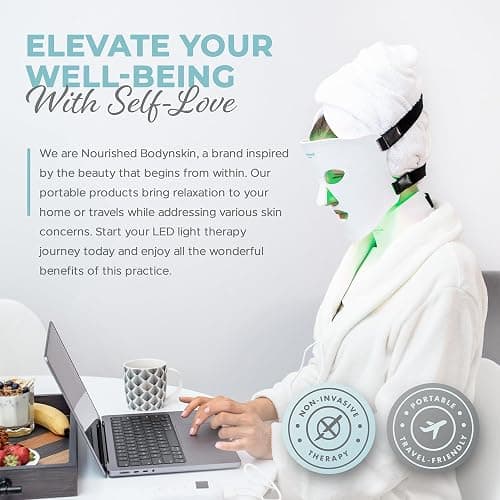 Nourished Bodynskin LED Light Therapy Face & Neck Mask - Facial Skin Care Device - 7 Colors Red & Blue - Rejuvenation, Anti-aging Product for Wrinkles thumbnail 9