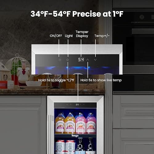 Yeego 15 Inch Beverage Refrigerator – 80 Can Mini Fridge with Glass Door, Built-In or Freestanding Cooler for Home Bar Office thumbnail 3