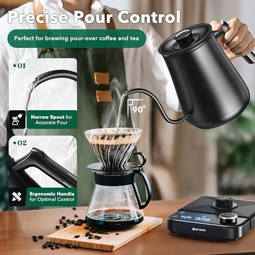 Electric Kettle, HIYAKOI Gooseneck Electric Kettle with Temperature Control, Pour Over Kettle for Coffee & Tea, 1200W Quick Heating Stainless Steel Hot Water Kettle Electric, Keep Warm, 0.8L thumbnail 3