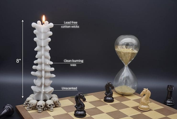 Zellinni Spine Candle for Halloween Decor - Premium Unscented Soy Candle w/Cotton Wick for Clean Burn - Goth Room Decor Vertebra Candles for Parties, Home, Rituals, Halloween Decorations Indoor - Gray - Grey white bone thumbnail 3