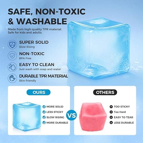 Ice Cube Squishy Fidget Toy, Slow Rise Squeeze Sensory Toy Stress Ball for Office Desk Anxiety Relief, Focus & Calm Novelty Gift for Teens - Blue Glitter thumbnail 4