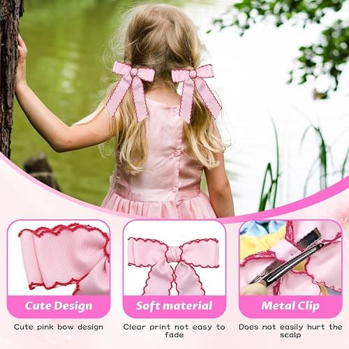 Simsky 2 Stück Haarschleifen Clips, 5 Zoll Handgemachte Grosgrain Bänder Haarspangen, Mit Alligator Clips, für Damen Mädchen Teenager, Rutschfeste Spangen für Lockiges Glattes Haar thumbnail 3