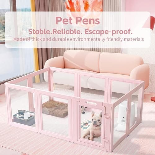LoveTail DIY Clear Acrylic Dog Playpen House,Quick Easy Assembly and Disassembly,Strong Floor Suction,Indoor and Outdoor Use,Easy Cleansing Puppy Fence (Skin Pink, 23.6" H, 10PCS) thumbnail 2