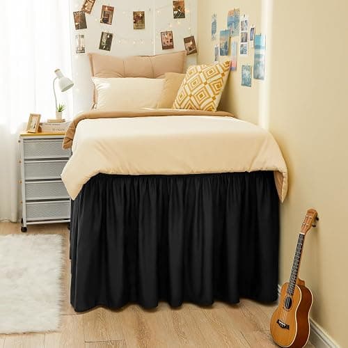 RIMELA Black Bed Skirt Twin 32 Inch Drop Silky Luxurious Fabric, Wrinkle and Fade Resistant with Adjustable Elastic Belt Easy to Install Machine Washable Dust Ruffles Bedskirt for Matress Box Spring thumbnail 9
