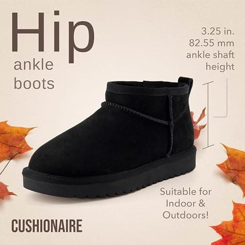 CUSHIONAIRE Hip-3 Genuine Suede Leather Ankle Boots for Women – Pull On Cozy Faux Fur Boots Womens Shoes with Comfortable Memory Foam thumbnail 4