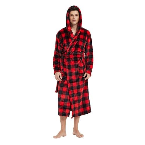 Vulcanodon Mens Robe with Hood, Fleece Bathrobe Plush Robes for Men thumbnail 5
