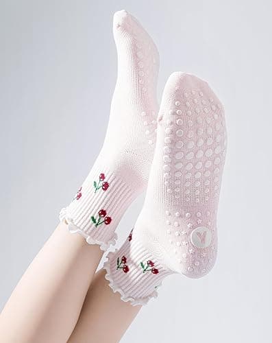 Yawlsow Pilates Grip Socks for Women Yoga Grippy Socks Cute Barre Non Skid Athletic Crew Sticky Sock Workout Hospital thumbnail 6