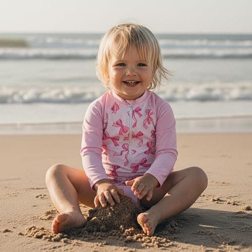 kacubwyy Toddler Girls Swimsuit Rash Guard Long Sleeve Baby Girl Bathing Suit One Piece Swimwear Little Kids Beach Outfit thumbnail 2