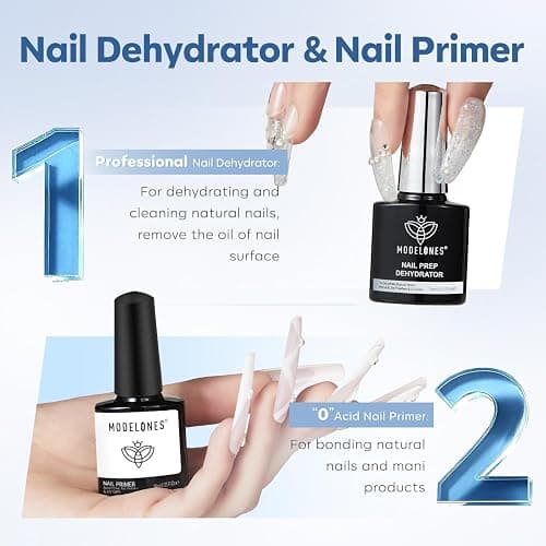 modelones Nail Dehydrator and Primer with Gel Base & Top Coat Set, Acid Free Acrylic Supplies Primer Glossy Gel Nail Polish Top Coat thumbnail 3