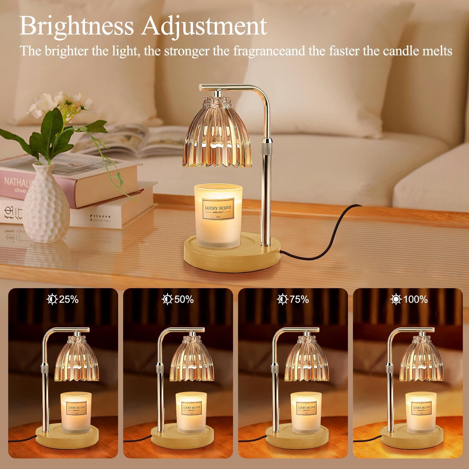 WNTOZ Lampara para Velas aromaticas con 2 Bombillas,Lampara Calentadora de Velas con Temporizador y regulador,Calentador de Altura Ajustable para Mujeres, Hombres y Maestros - Rayado thumbnail 3