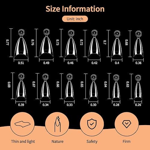 SITELENABY Almond Nail Tips,Soft Gel Almond X Press On Nails,300PCS Acrylic Nail Tips Half Cover Clear Gel Press on Flase Nail Tip for Extension 12Sizes thumbnail 7