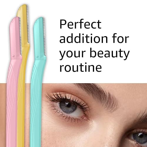 Amazon Basics Women's Dermaplaning Tool, Peach Fuzz Remover, Facial Hair Removal, Exfoliating Face Razor with Microguard Blade for Safe Eyebrow Shaping, Includes Blade Cover, Multicolor, 3 Count thumbnail 9