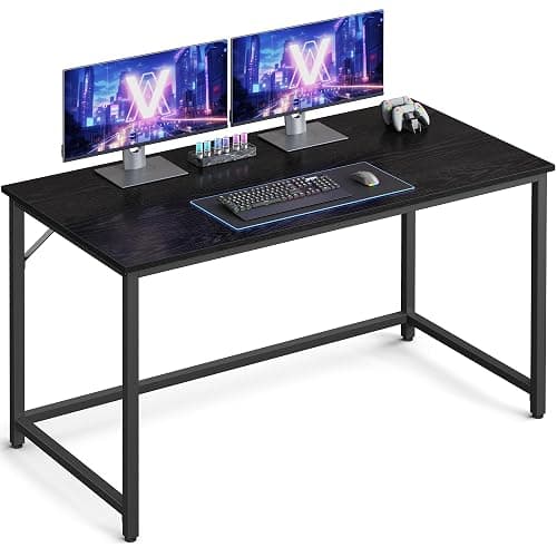 VASAGLE Computer Desk, Small Office Desk and Workstation, Work Desk for Home Office, Study, Bedroom, 60 x 120 x 76 cm, Industrial Style, Metal Frame, Black with Wood Grain LWD039B56 - Image 1