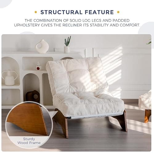 MAXYOYO Accent Chair with Ottoman Adjustable Backrest, Tufted Living Room Chair Upholstered Lounge Chair with Footrest Set, Modern Chair Cozy Reclining Chair for Reading Room, Beige thumbnail 6