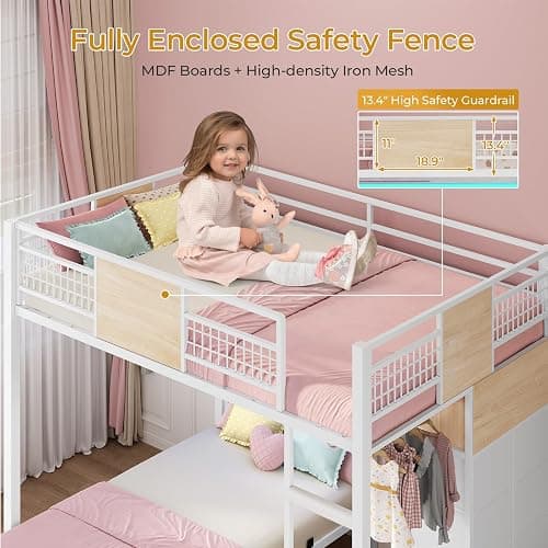 ADORNEVE Full Over Twin Bunk Bed with 8 Storage Drawers, Metal Loft Bed with Led Lights & Storage Shelves, Bunk Beds Twin over Full Size with 13.4" H Safety Guardrail & Ladder, for Kids & Teens, White thumbnail 6