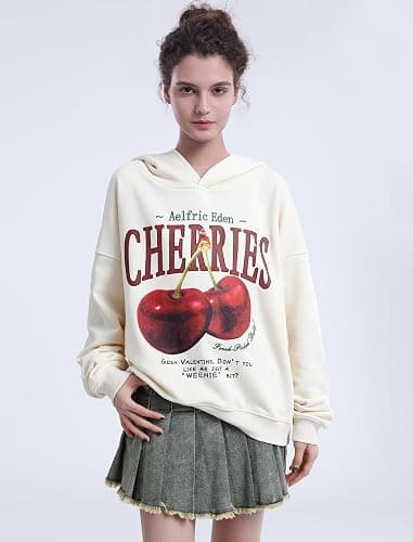 Aelfric Eden Hoodie Cherry Graphic Hooded Sweatshirt Womens Hoodies Y2K Cute Pullover Unisex thumbnail 3