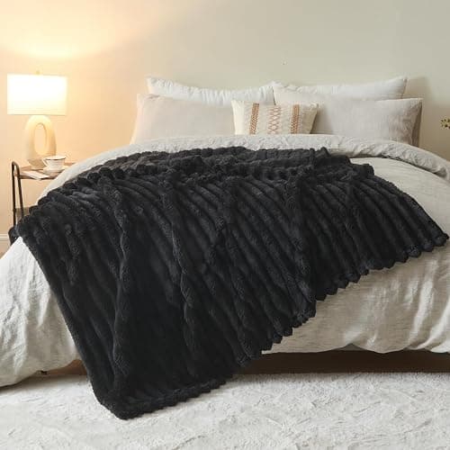 NEWCOSPLAY Fleece Ribbed Cozy Throw Blanket for Couch, Black, 50"x60" | Premium Silky Flannel Blanket, Soft Lightweight Fluffy Throw Blanket for Bed Sofa Decor, Gift for All Season Use thumbnail 9