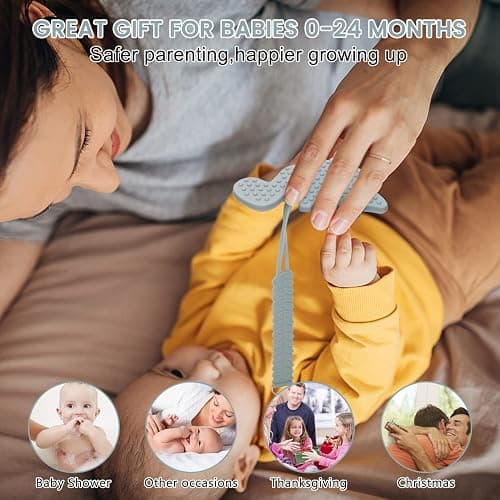 Teething Toys for Babies, Baby Teethers with Clip Silicone Baby Teether Toys for Boys and Girls Infant Teething Relief for Teething Dinosaur Shape, Gray thumbnail 7