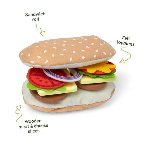 Melissa & Doug Slice-Stack-Serve, Wooden Sandwich Counter Pretend Play Store with Play Food Toys, Play Money & Deli Slicer, Preschool Toys for Kids 3+ thumbnail 7