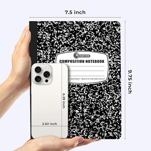 Rosmonde 12 Pack Composition Notebook Wide Ruled Bulk, 200 Pages (100 Sheets), 9-3/4 x 7-1/2", Hard Cover Wide Ruled Notebook Bulk, Black Marble Composition Notebooks, Bulk School Notebooks thumbnail 3