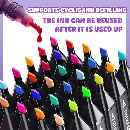 VIDIMAKPRO Alcohol Markers 80 Colors with Base Dual Tip Art Drawing Markers for Kids Students and Adults Comics Sketching Illustration - Refillable thumbnail 5