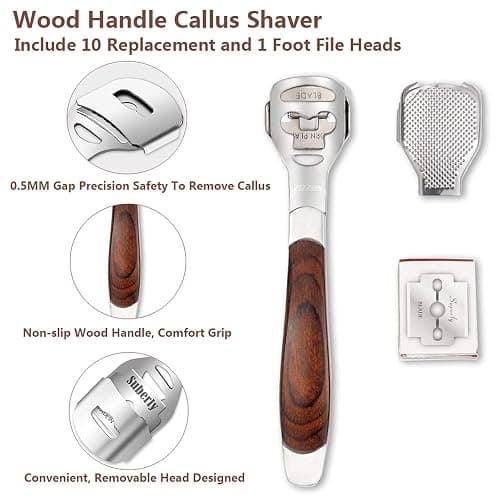 Colossal Foot Rasp & Wood Handle Callus Shaver (10 Replacement & 1 File Foot Heads), Pedicure Foot File Kit, Heel Scraper for Feet, Foot File Callus Remover thumbnail 3