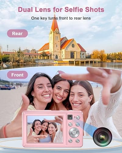 Digital Camera, 4K 64MP Cameras for Photography, Small Compact Point and Shoot Digital Camera with Auto Focus, Dual Camera, Flash, 16X Zoom, 32GB Card, Vlogging Camera for Teens,Boys, Girls thumbnail 3