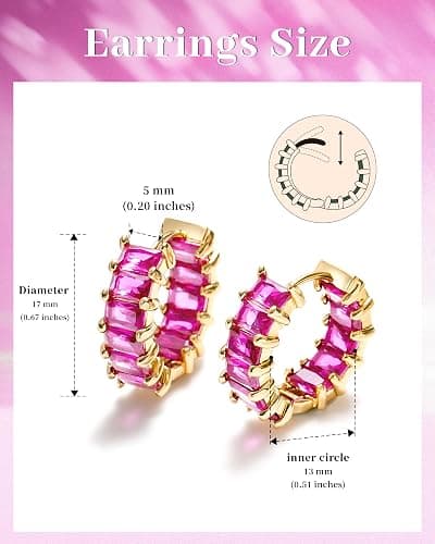 Mesovor Gold Cubic Zirconia Hoop Earrings for Women Trendy, 18K Gold Plated Huggie Hoops Earrings | Green Black Red Stones Earrings Jewelry Gifts thumbnail 2