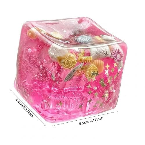 Squishy Toys with Ocean Shells, Slow Rising Stress Relief for Adults, Pink | Soft Stress Cube with Shells, Calm Anxiety, Portable, Safe TPR Material, Fidget Toys for Office, Home or Travel, 2.17Inch thumbnail 3
